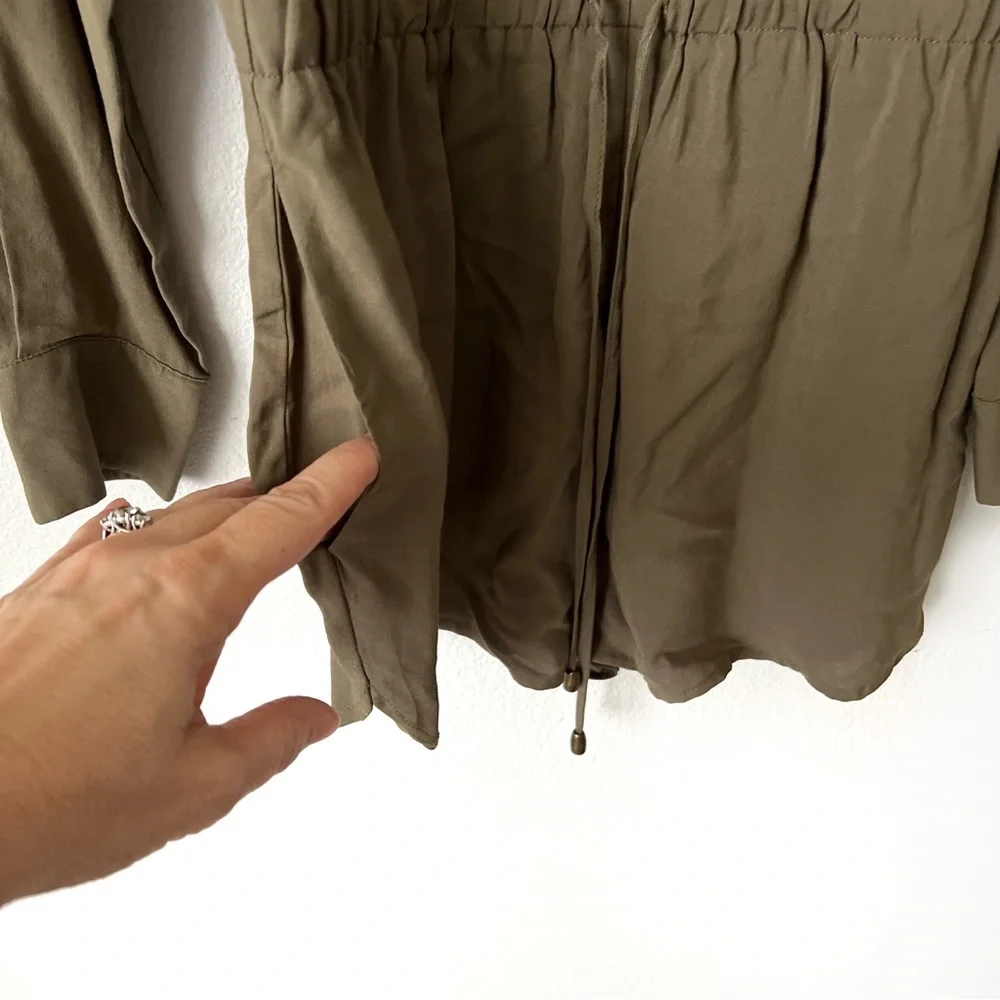 ROMPER JUMPSUIT OLIVE GREEN Forever 21 Button Long sleeve Elastic Waist Tie Siz… - Picture 10 of 15